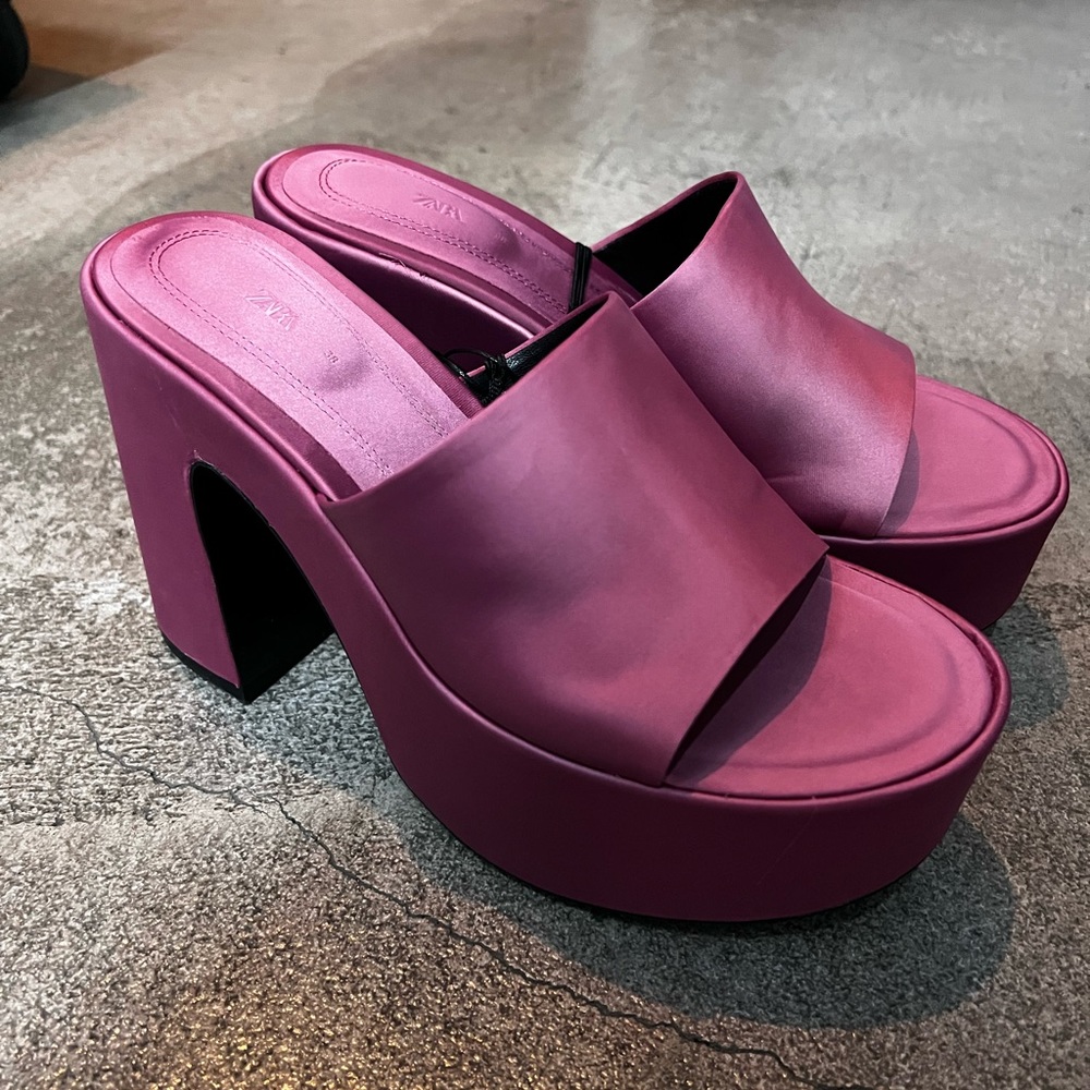 Zara Hot Pink Thick Platform Sandal Heels - Picture 2 of 5